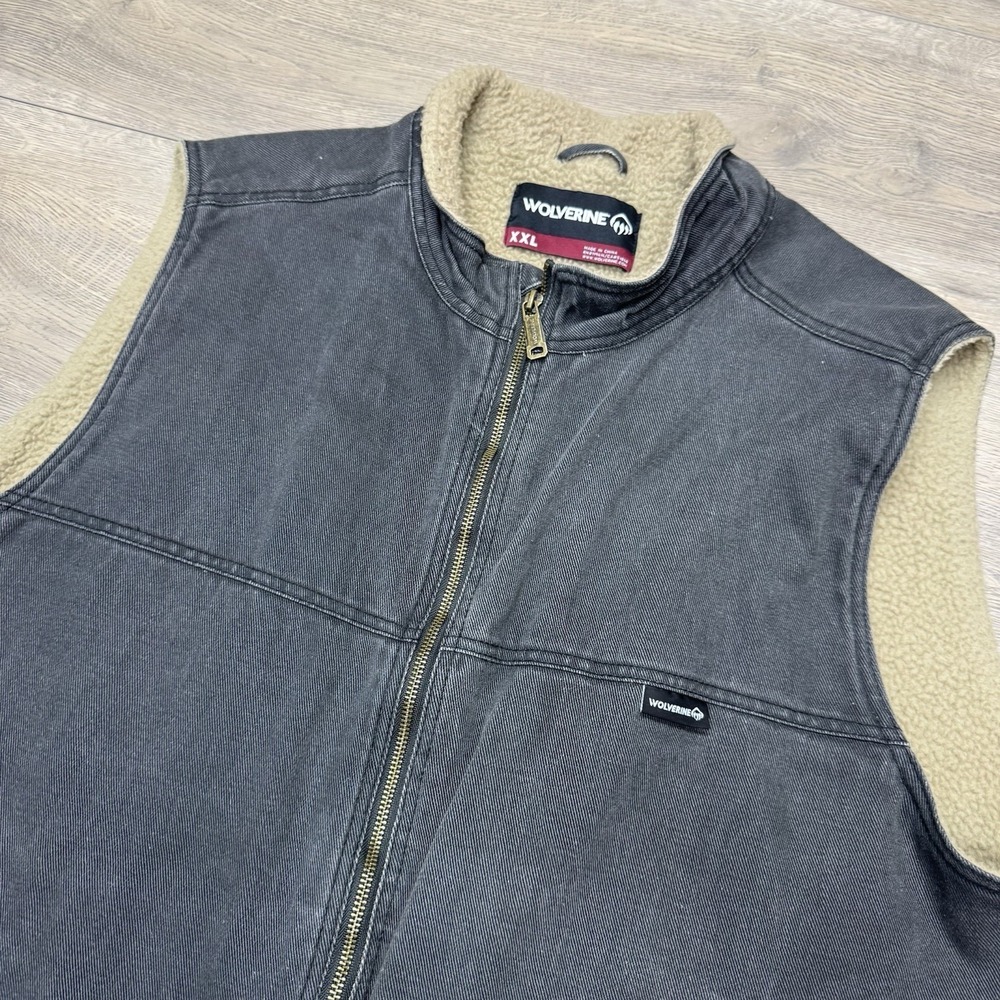Wolverine Canvas Sherpa Lined Work Vest Men's Sz XXL Gray Workwear Fade